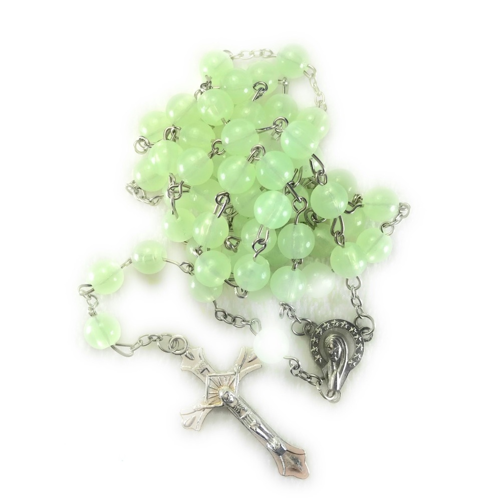 Glow in the dark Rosary Necklace extra long.